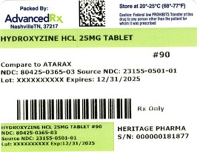 Label 3 (Hydroxyzine HCl 25mg 80425 0365 03)